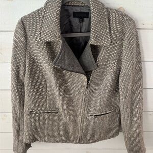 Talbots Womens 10 Blazer Jacket Tweed
Asymmetric Zip Sparkle Grey Wool
Blend